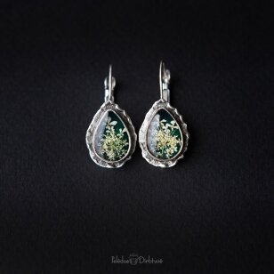 Etno stiliaus sidabruoto žalvario auskarai "Emerald Queen" (Lašo formos) II
