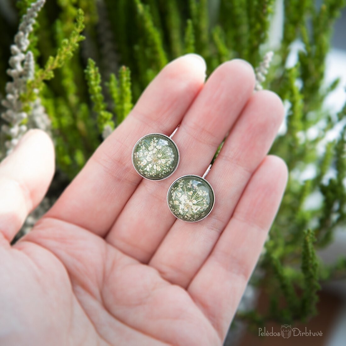 Itališko sidabro auskarai "Grass Green Queen" (15mm) 1 Itališko sidabro auskarai "Grass Green Queen" (15mm) 1