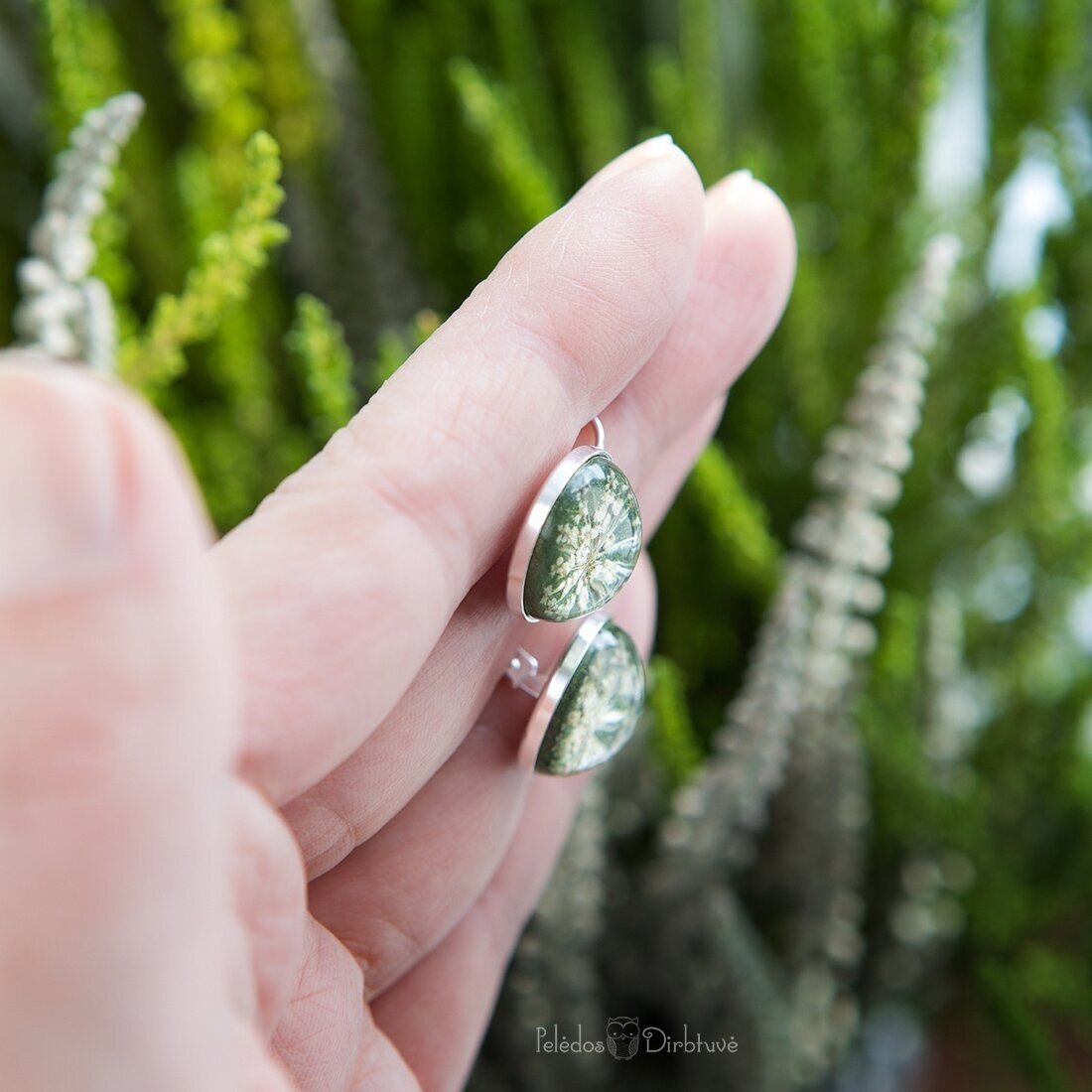 Itališko sidabro auskarai "Grass Green Queen" (15mm) 2 Itališko sidabro auskarai "Grass Green Queen" (15mm) 2