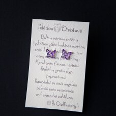 Sidabriniai auskarai "Drugeliai" (Violetiniai, mažesni, ~8mm)